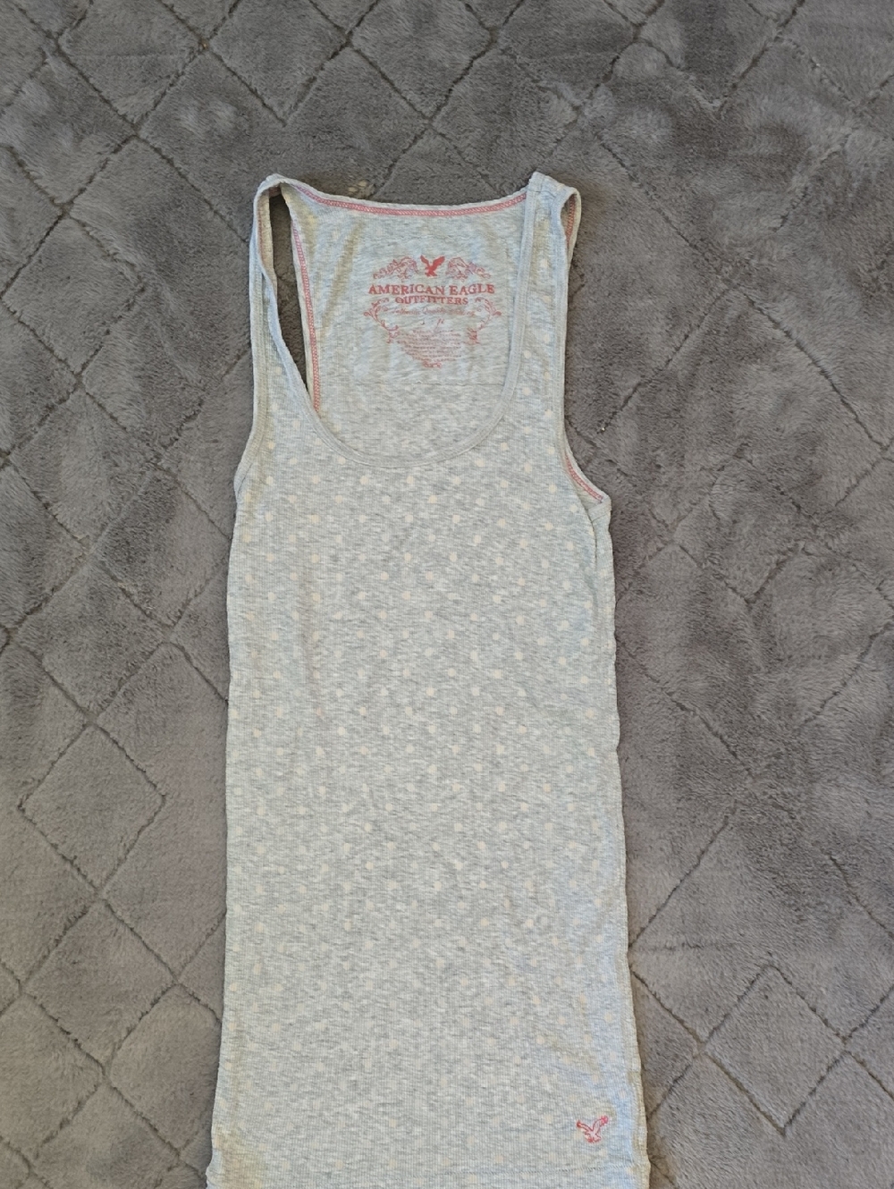 Vintage American Eagle Light Gray Tank with White Polka Dots
